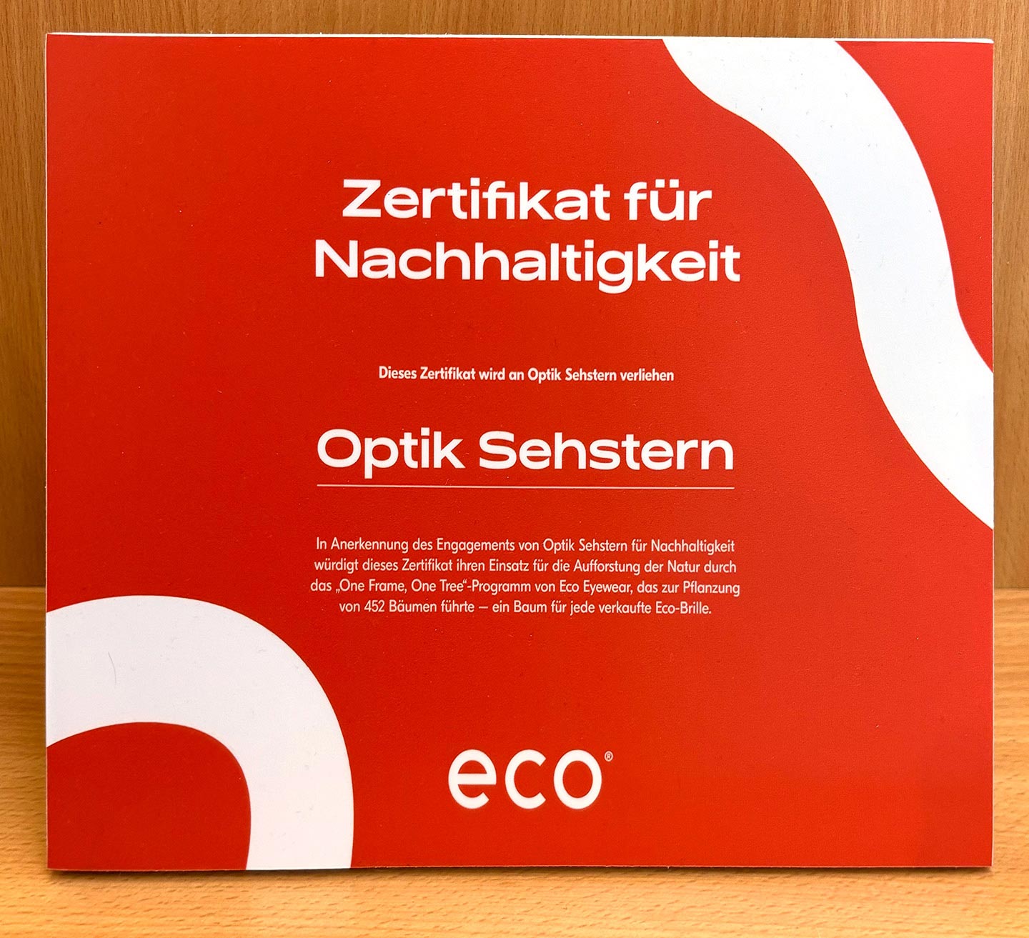 Optik-Sehstern Zertifikat zur Nachhaltigkeit